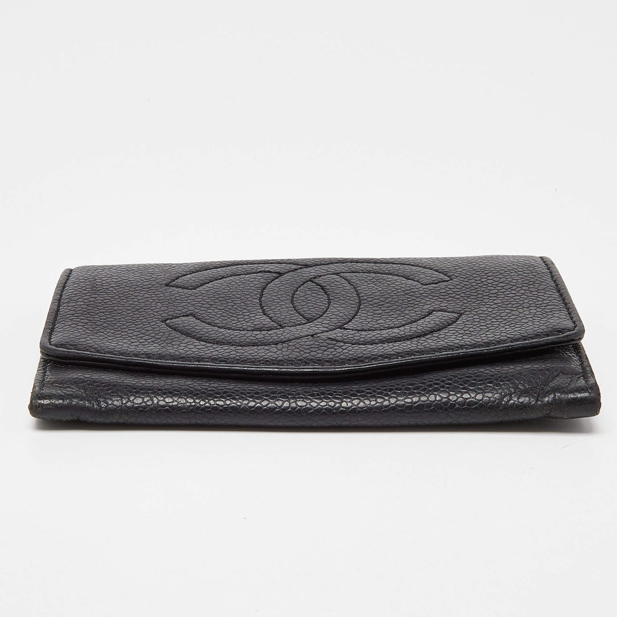 Noir Chanel - Portefeuille continental Timeless en cuir caviar noir CC