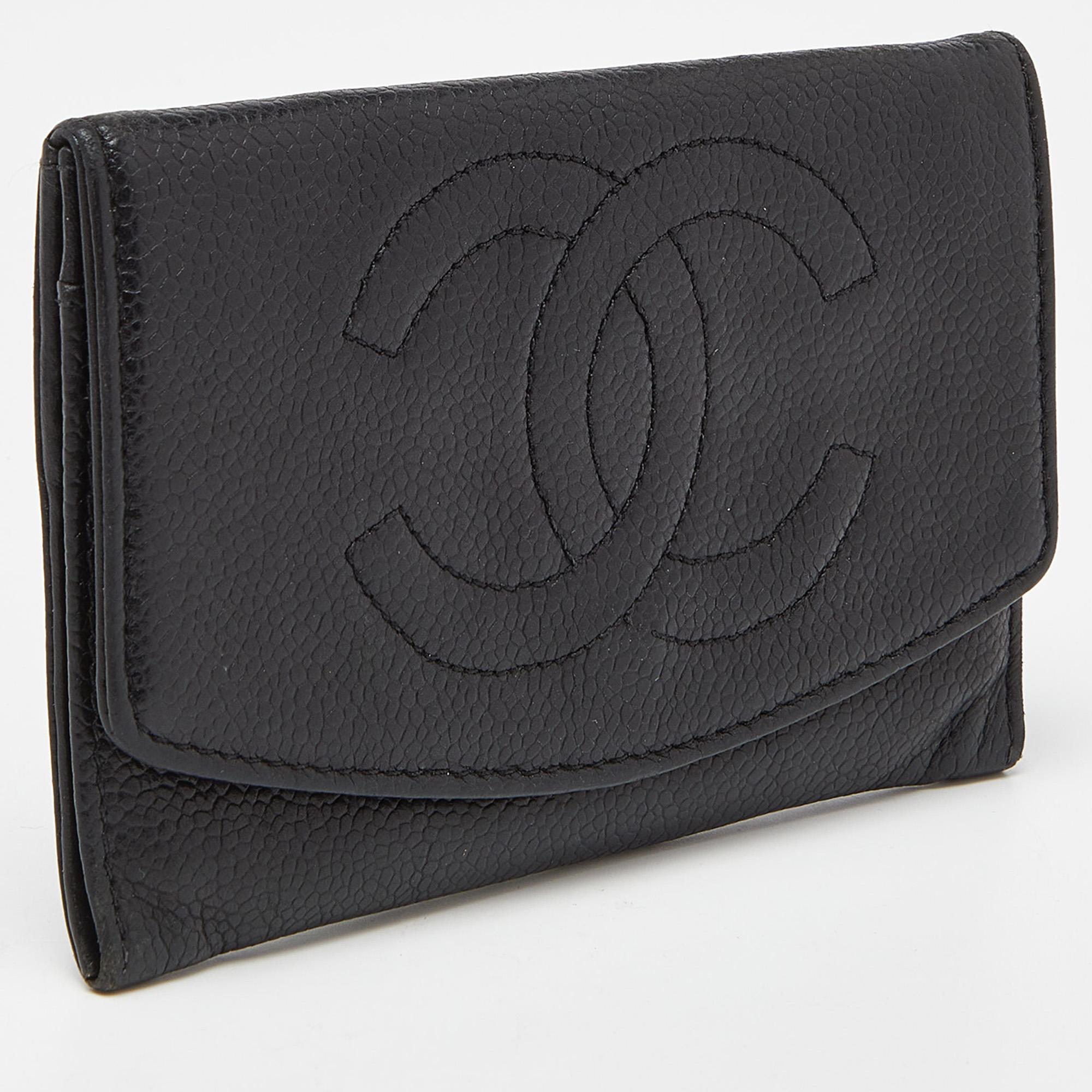 Chanel - Portefeuille continental Timeless en cuir caviar noir CC Pour femmes en vente