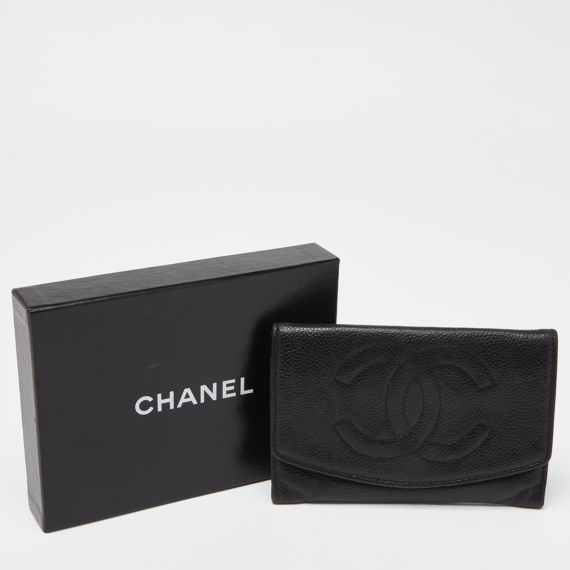 Chanel - Portefeuille continental Timeless en cuir caviar noir CC en vente 5