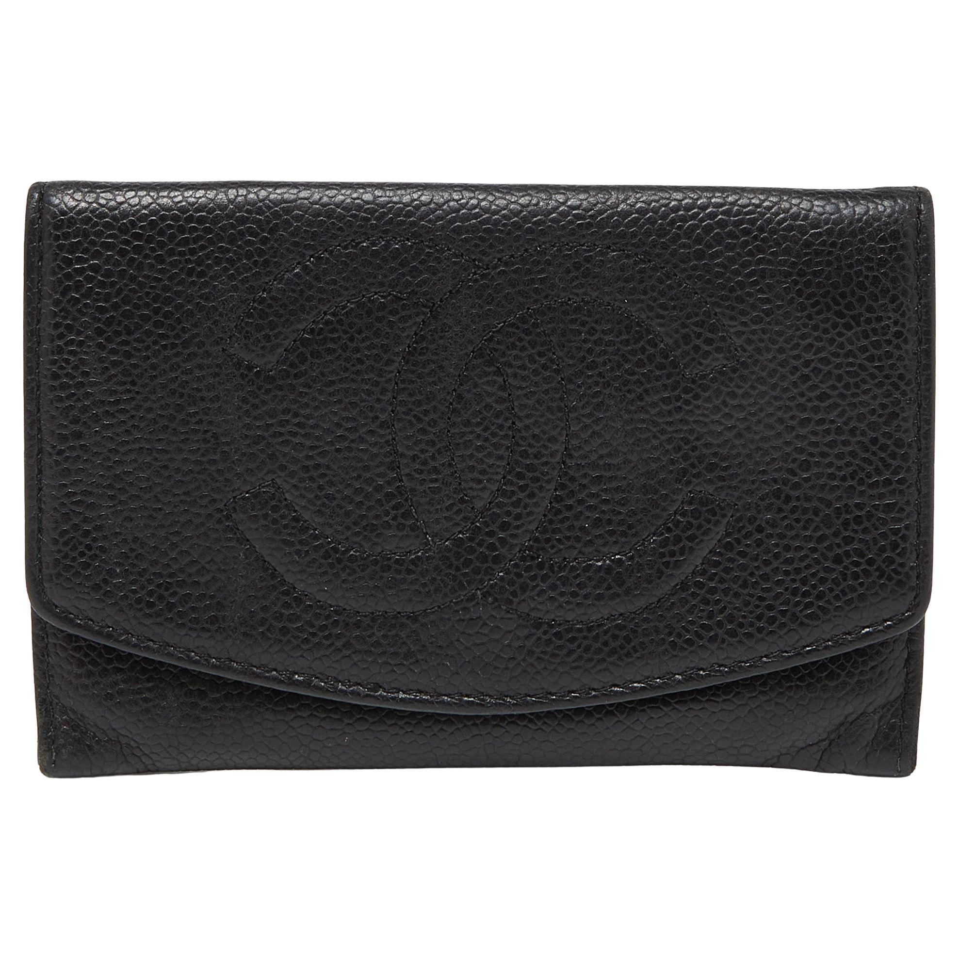 Chanel - Portefeuille continental Timeless en cuir caviar noir CC en vente