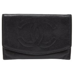 Used Chanel Black Caviar Leather CC Timeless Continental Wallet