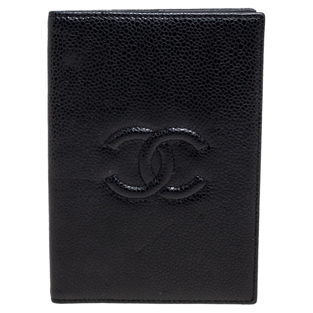 Chanel Black Caviar Leather CC Timeless Passport Holder Cover 6
