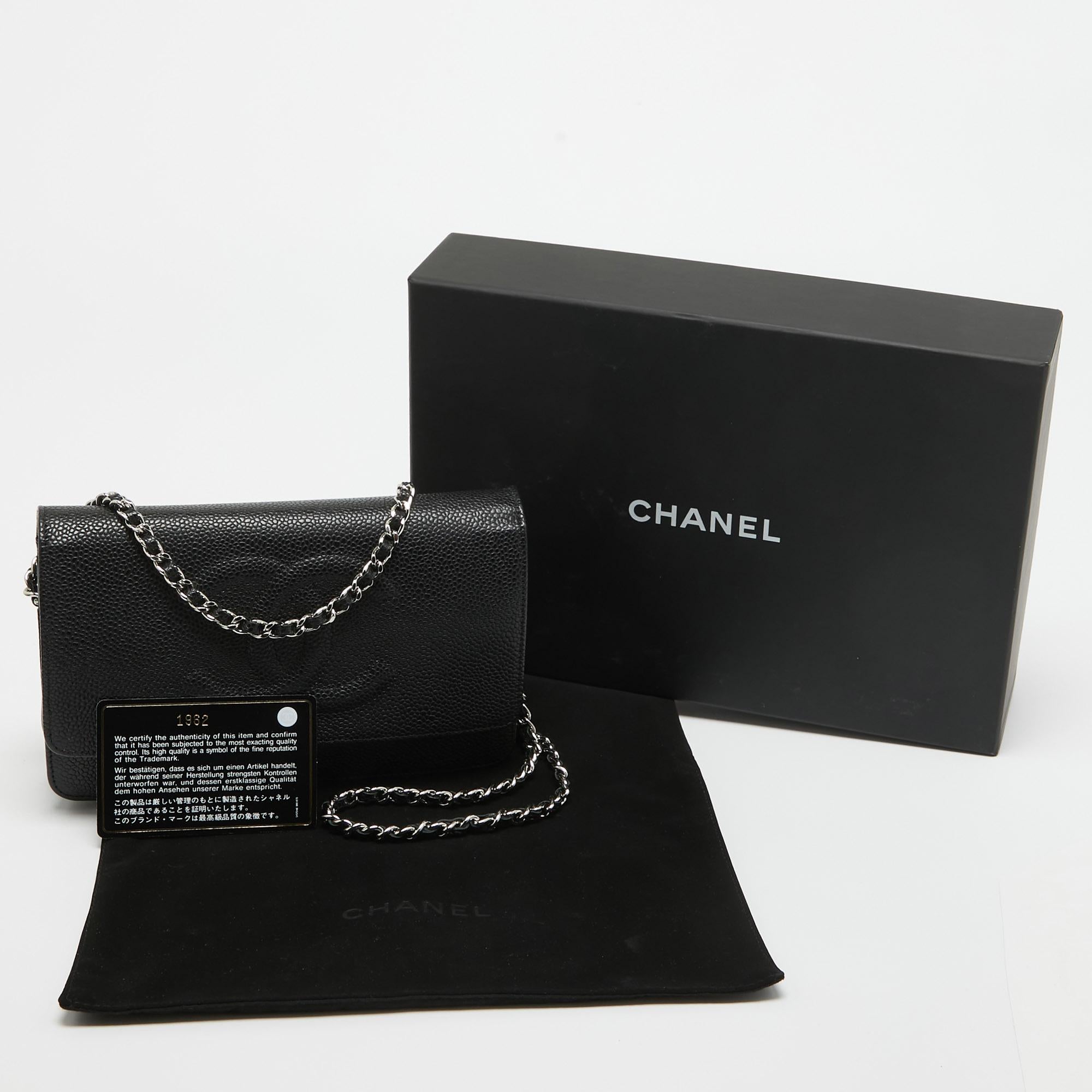 Chanel Black Caviar Leather CC Timeless Wallet On Chain 10