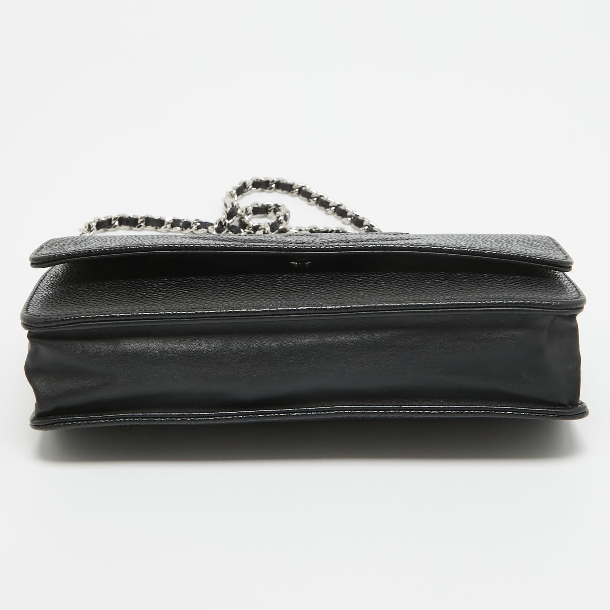 Chanel Black Caviar Leather CC Timeless Wallet On Chain In Good Condition In Dubai, Al Qouz 2