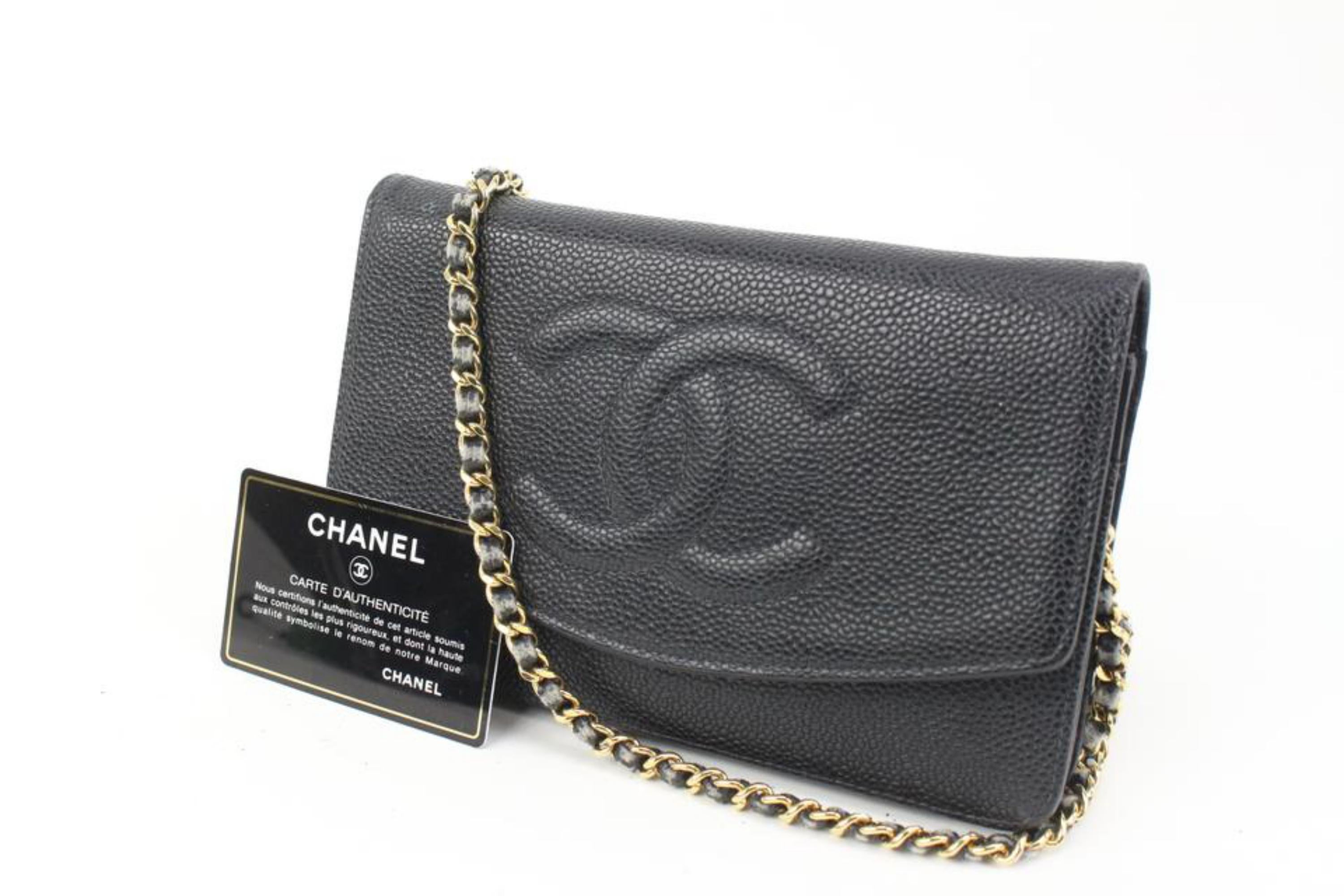 Chanel Black Caviar Leather CC Timeless Wallet on Chain WOC Gold Bag 93ck412s
Date Code/Serial Number: 8150095
Made In: France
Measurements: Length:  7.5