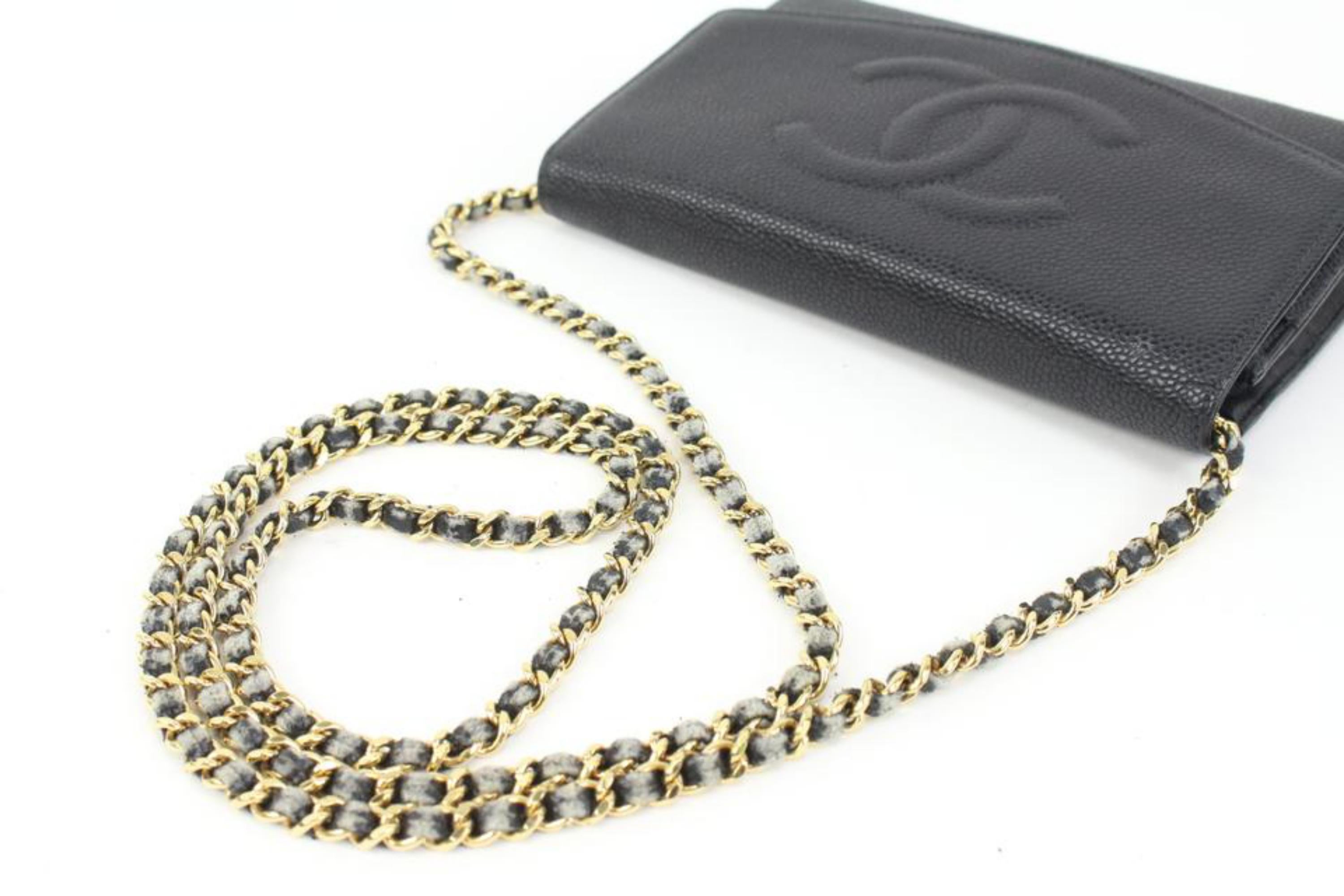Chanel Black Caviar Leather CC Timeless Wallet on Chain WOC Gold Bag 93ck412s In Good Condition In Dix hills, NY