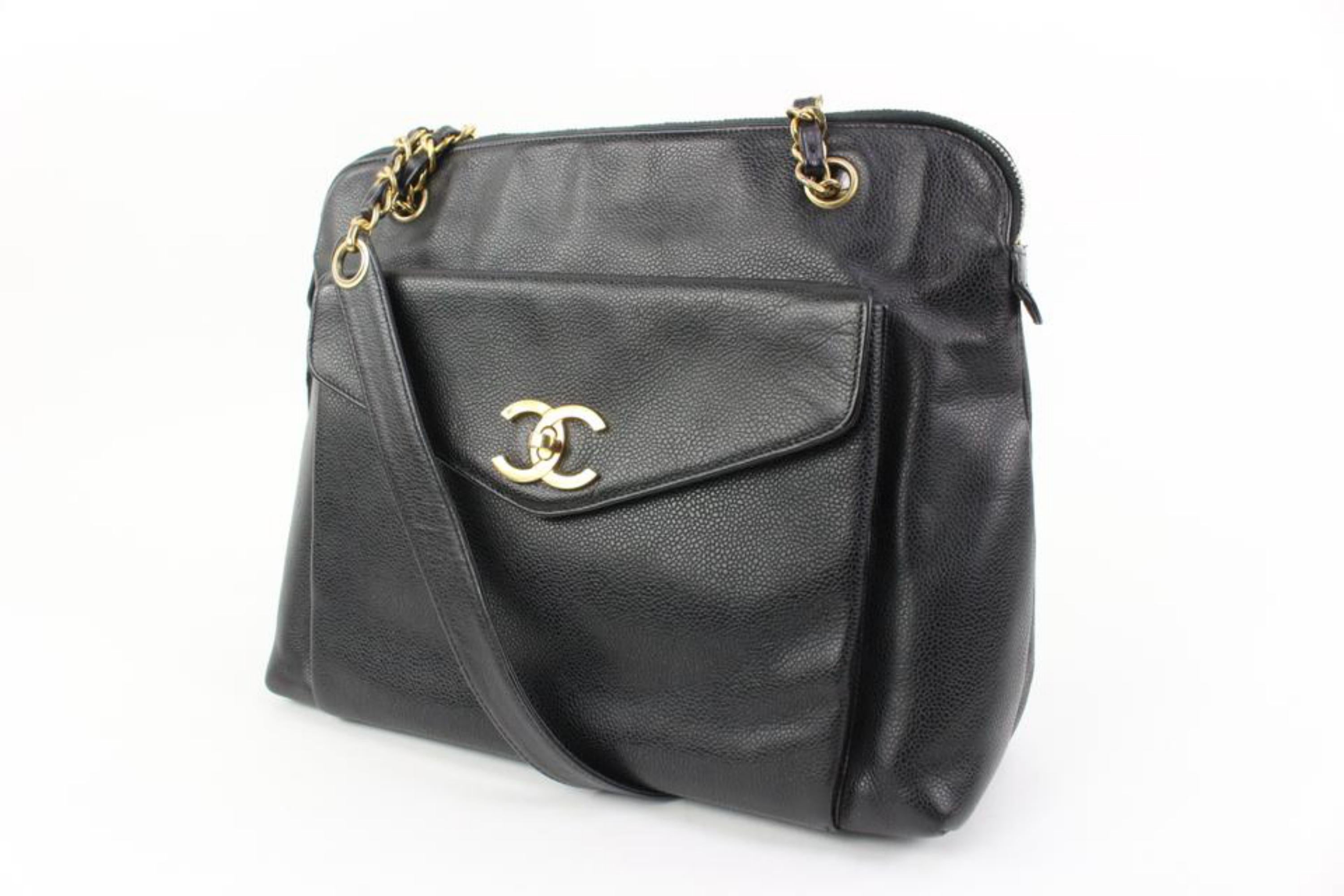 Chanel Black Caviar Leather CC Turnlock Zip Tote Shoulder Bag 54ck315s
Made In: Italy
Measurements: Length:  14.5