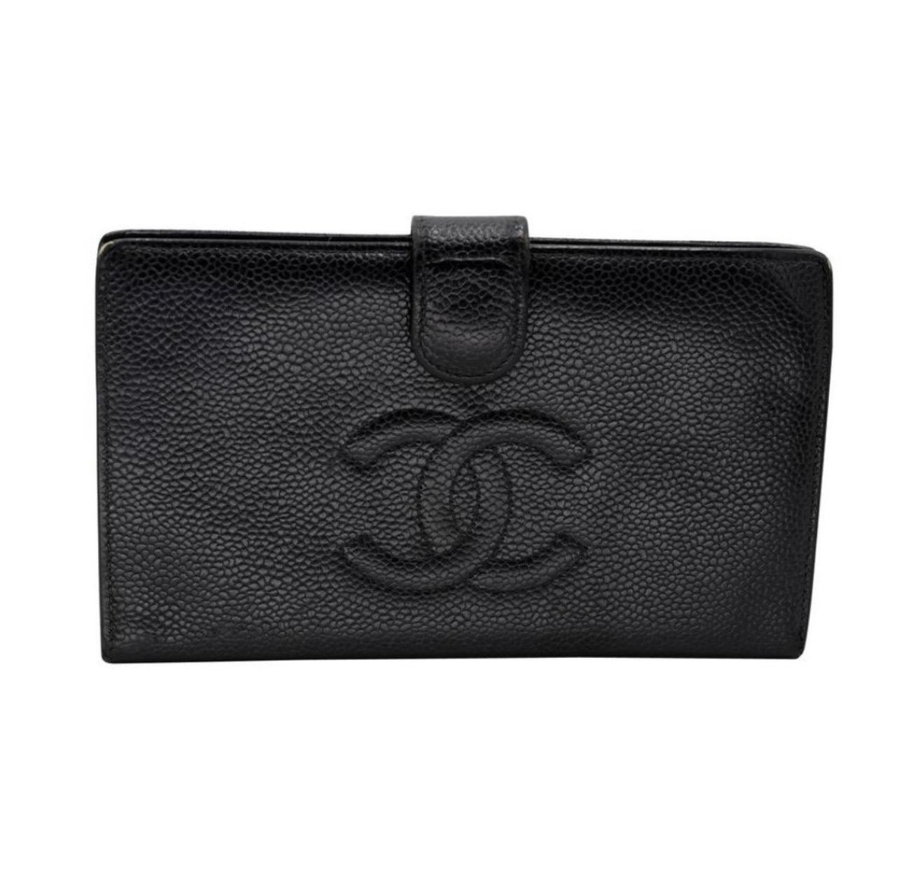 Chanel Black Caviar Leather Cc-w0128p-0003 French Kisslock Wallet with BOX 10