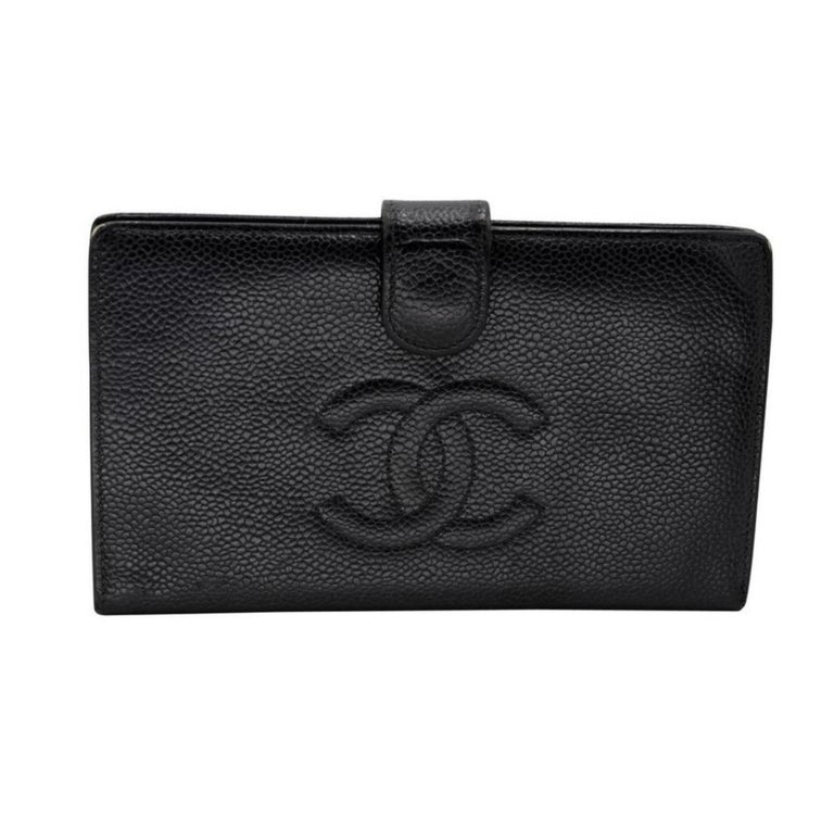 Chanel Black Caviar Leather Cc-w0128p-0003 French Kisslock Wallet with ...