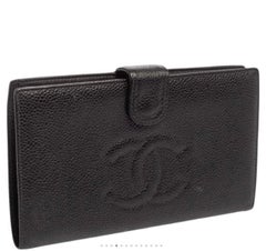 Chanel Black Caviar Leather Cc-w0128p-0003 French Kisslock Wallet with BOX