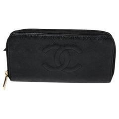 Chanel Black Caviar Leather CC Zip Around Wallet