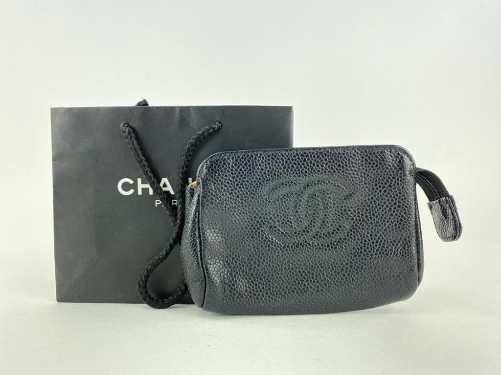 Chanel Black Caviar Leather CC Zip Pouch Cosmetic Case  861909 4