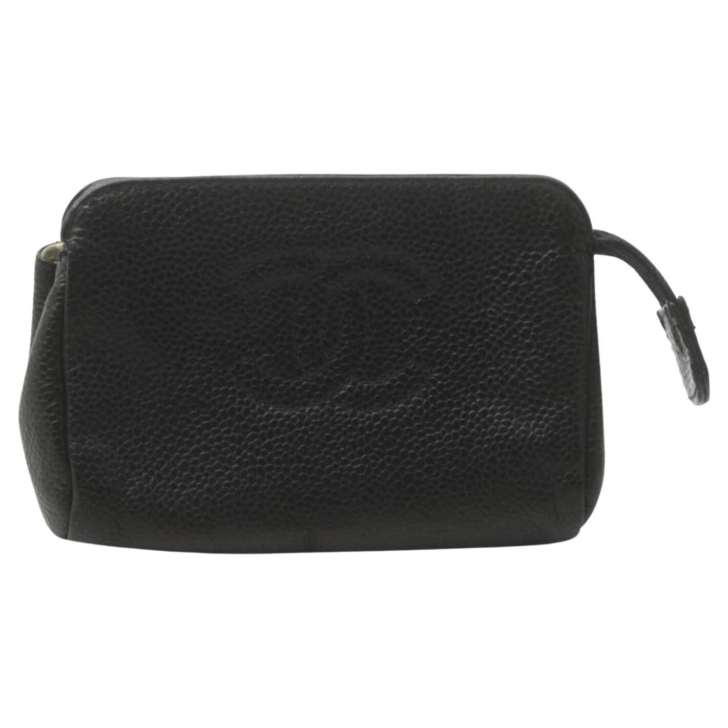 Chanel Black Caviar Leather CC Zip Pouch Cosmetic Case  861909