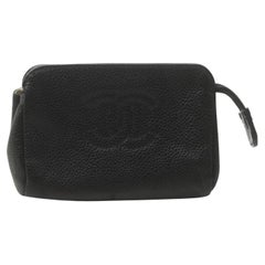Chanel Black Caviar Leather CC Zip Pouch Cosmetic Case  861909