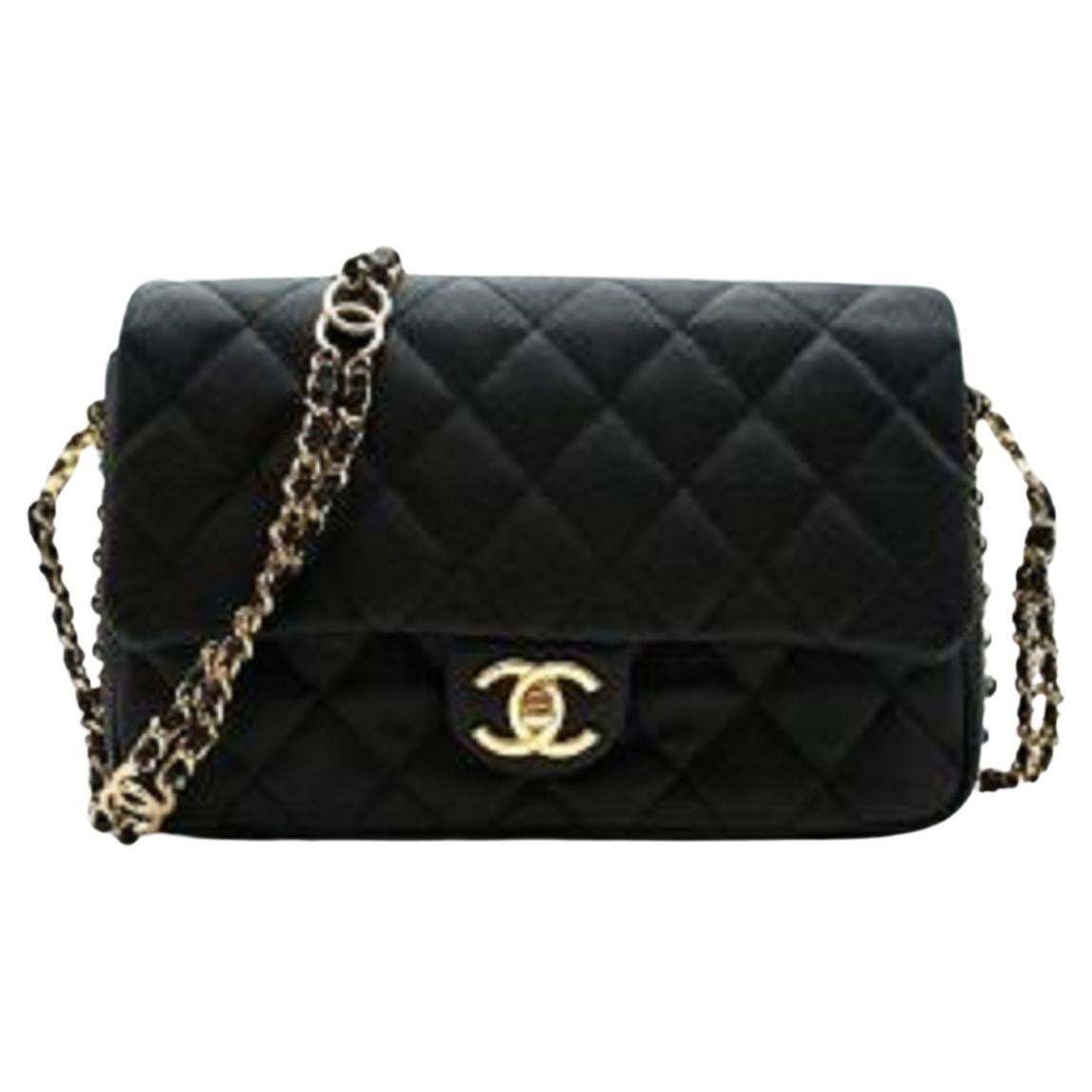 Chanel Black Caviar Leather Chain Around Flap Bag For Sale at 1stDibs