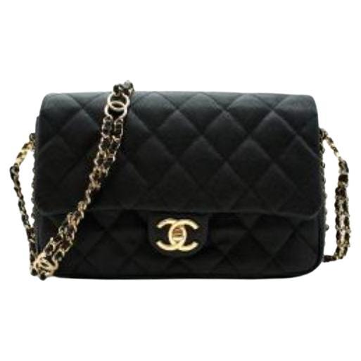 Chanel Black Caviar Leather Chain Around Flap Bag For Sale
