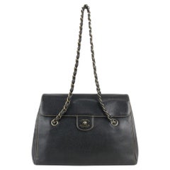Chanel Black Caviar Leather Chain Flap Bag 119c40