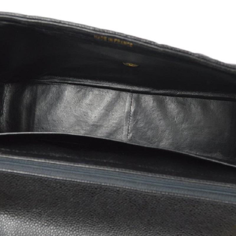 CHANEL Black Caviar Leather Chevron Gold Hardware Shoulder Maxi Flap Bag For Sale 1