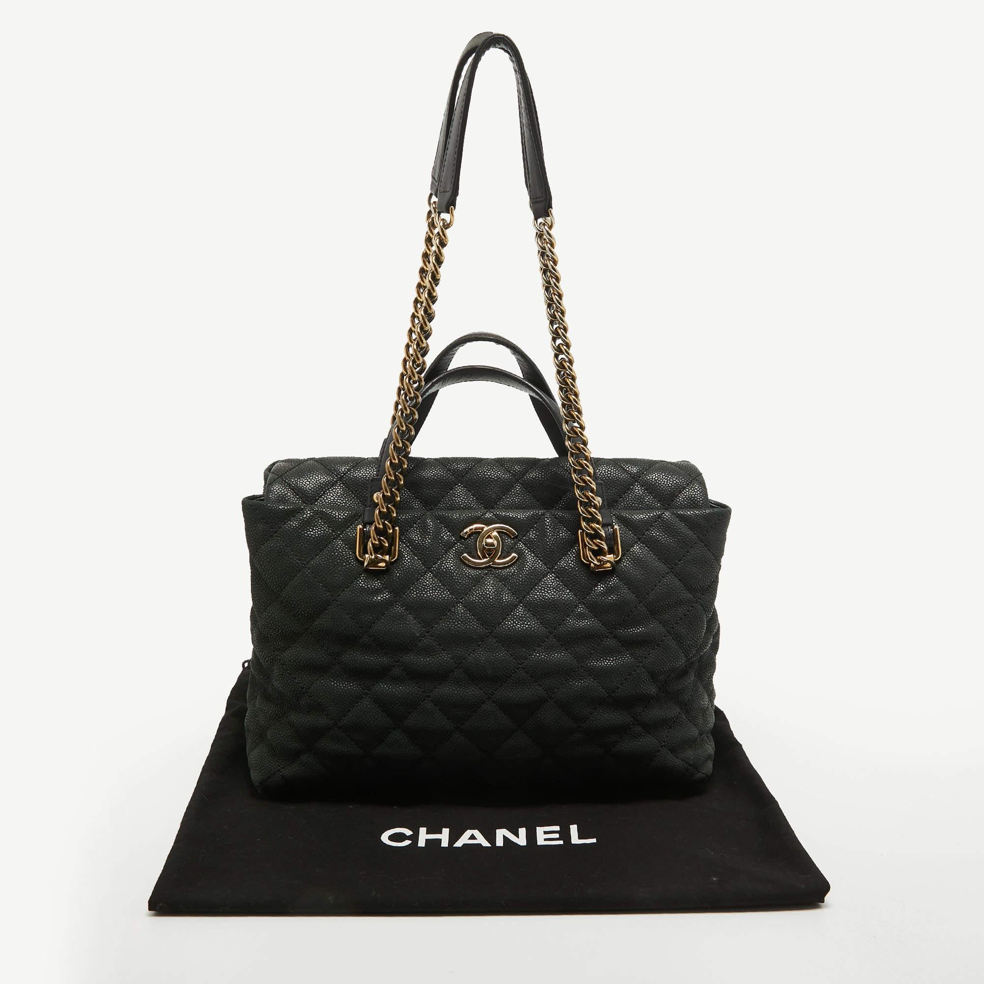 Chanel Black Caviar Leather Chic Quilt Tote 15