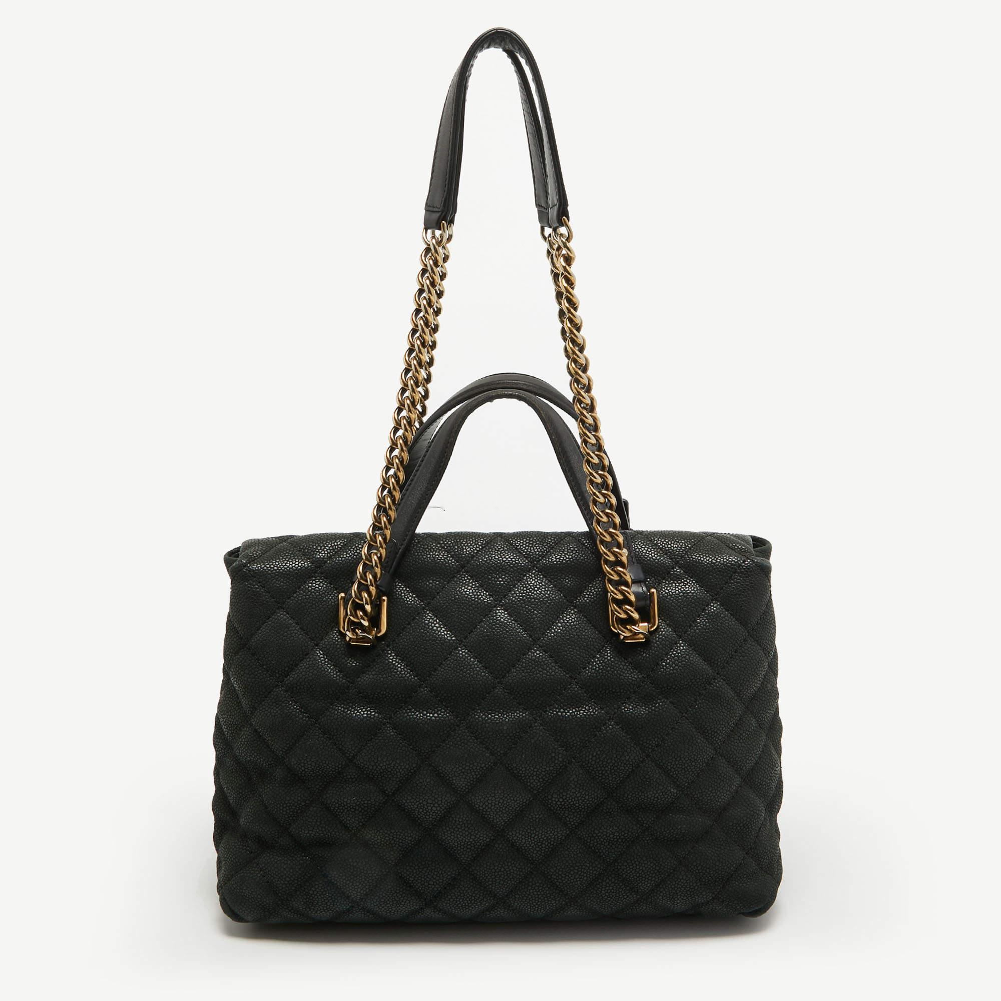 Women's Chanel Black Caviar Leather Chic Quilt Tote
