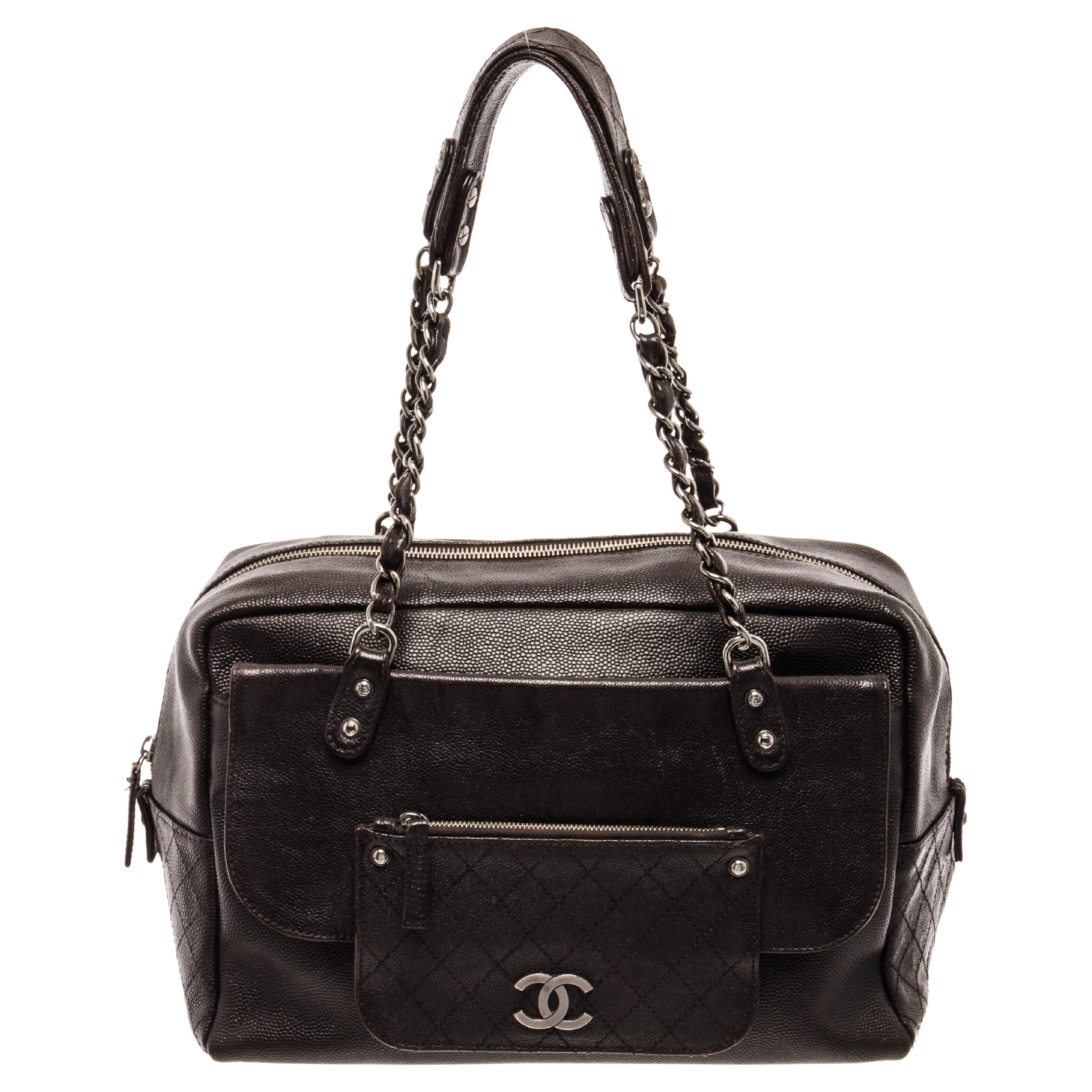 Chanel Black Caviar Leather City Flap Shoulder Bag For Sale at