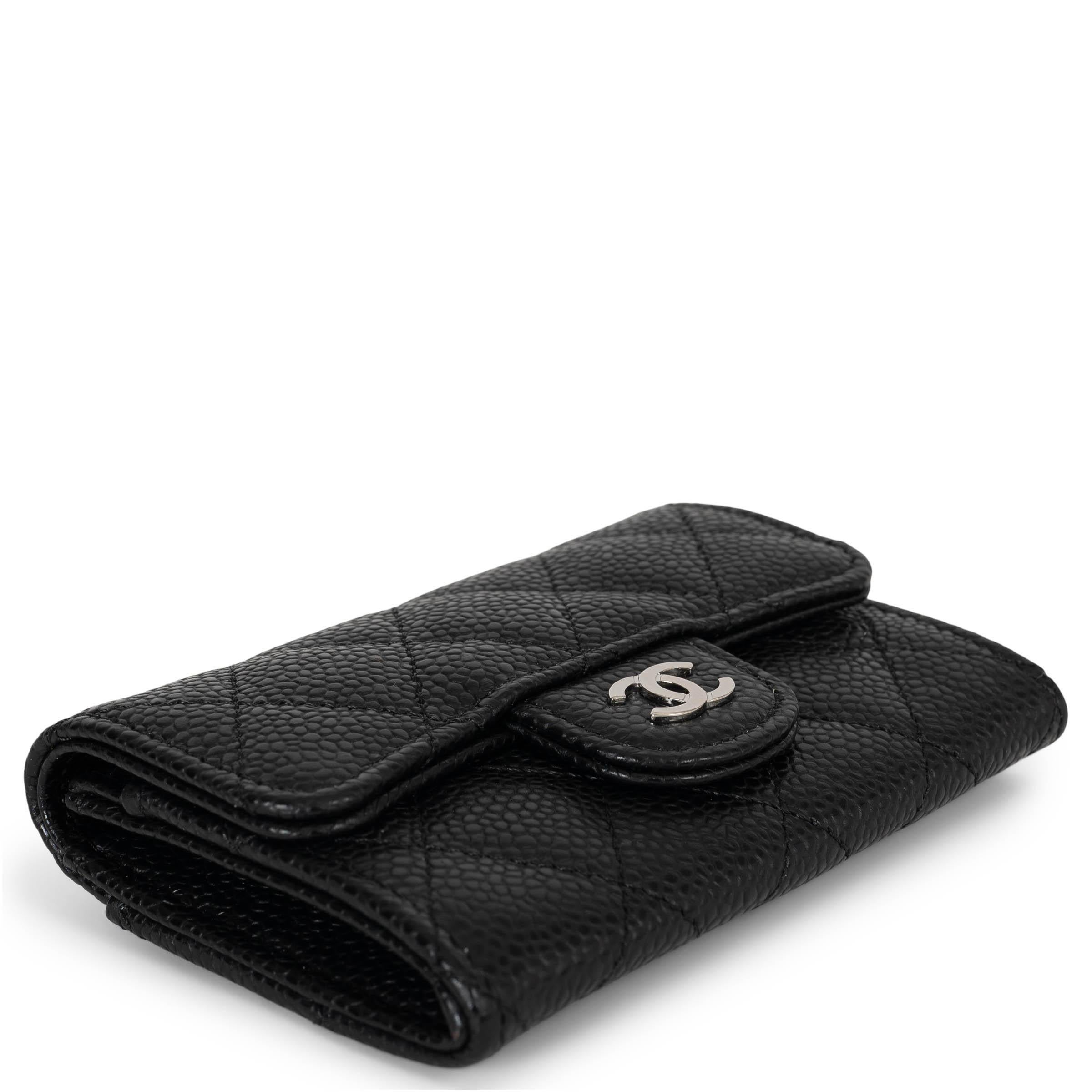 Black CHANEL black Caviar leather CLASSIC Credit Card Wallet