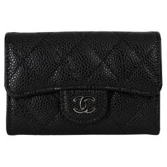 CHANEL black Caviar leather CLASSIC Credit Card Wallet
