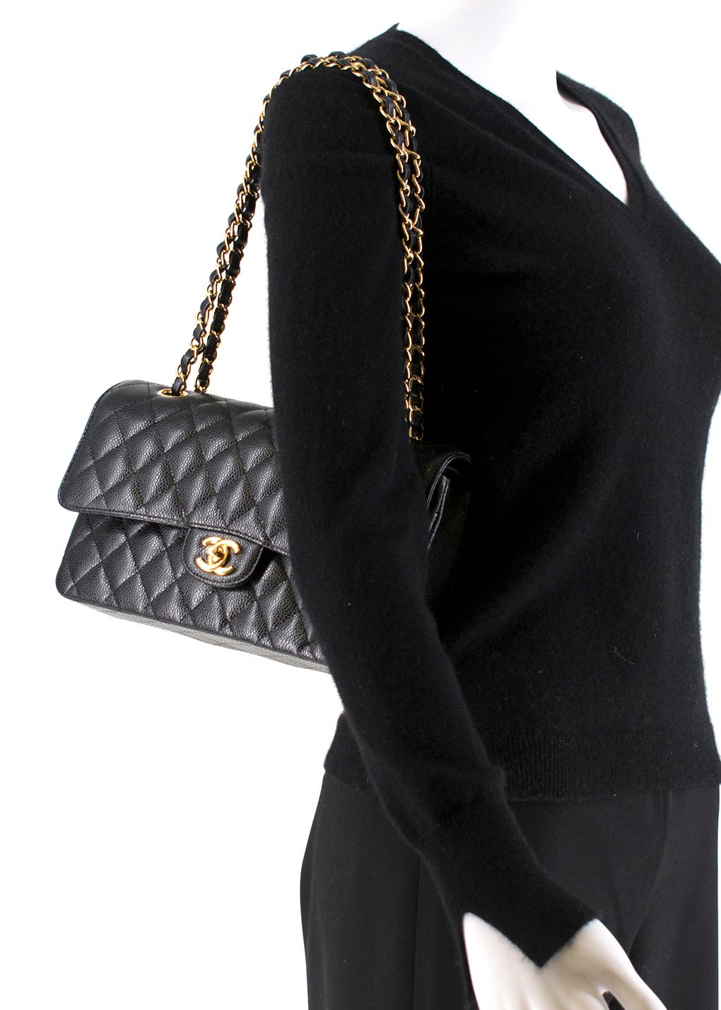 Chanel Black Caviar Leather Classic Double Flap Bag 25.5cm In New Condition In London, GB