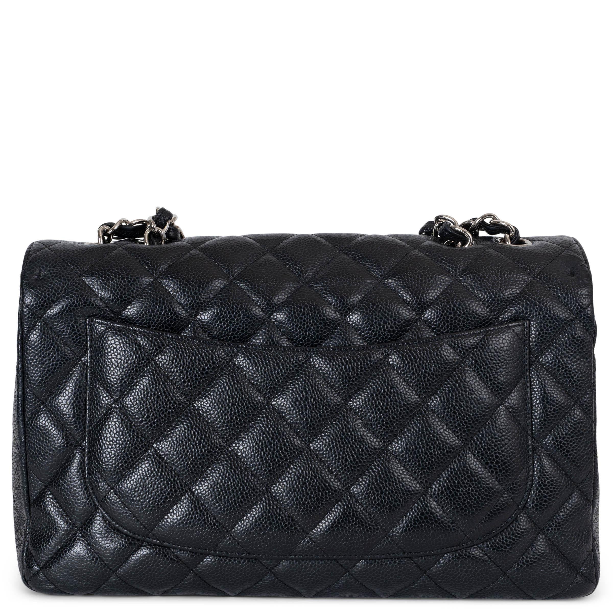 Black CHANEL black Caviar leather CLASSIC JUMBO SINGLE FLAP Bag For Sale