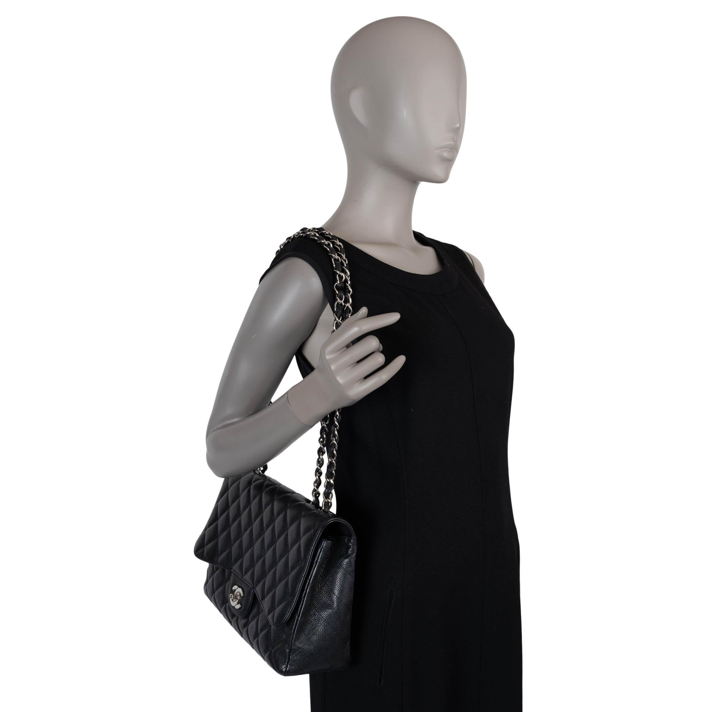 CHANEL black Caviar leather CLASSIC JUMBO SINGLE FLAP Bag For Sale 5