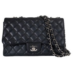 CHANEL black Caviar leather CLASSIC JUMBO SINGLE FLAP Bag