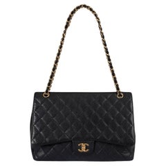 CHANEL black Caviar leather CLASSIC MAXI SINGLE FLAP Shoulder Bag