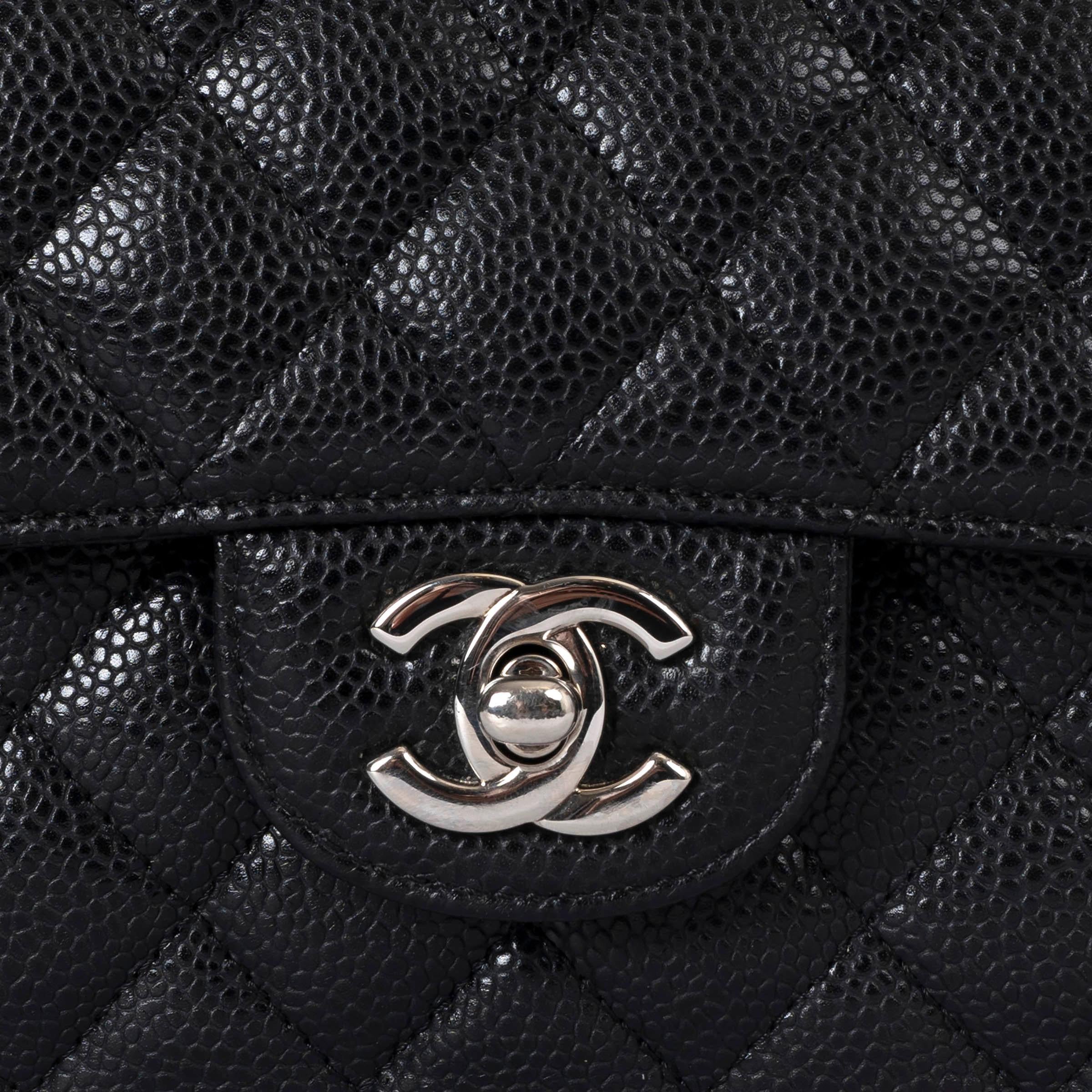 CHANEL black Caviar leather CLASSIC MEDIUM 11.12 DOUBLE FLAP Bag 2