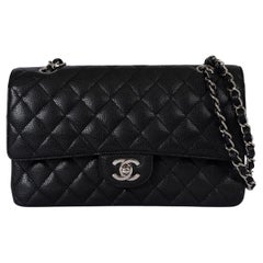 CHANEL black Caviar leather CLASSIC MEDIUM 11.12 DOUBLE FLAP Bag