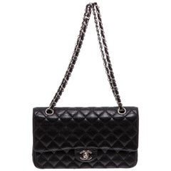 Chanel Black Caviar Leather Classic Medium Double Flap Bag