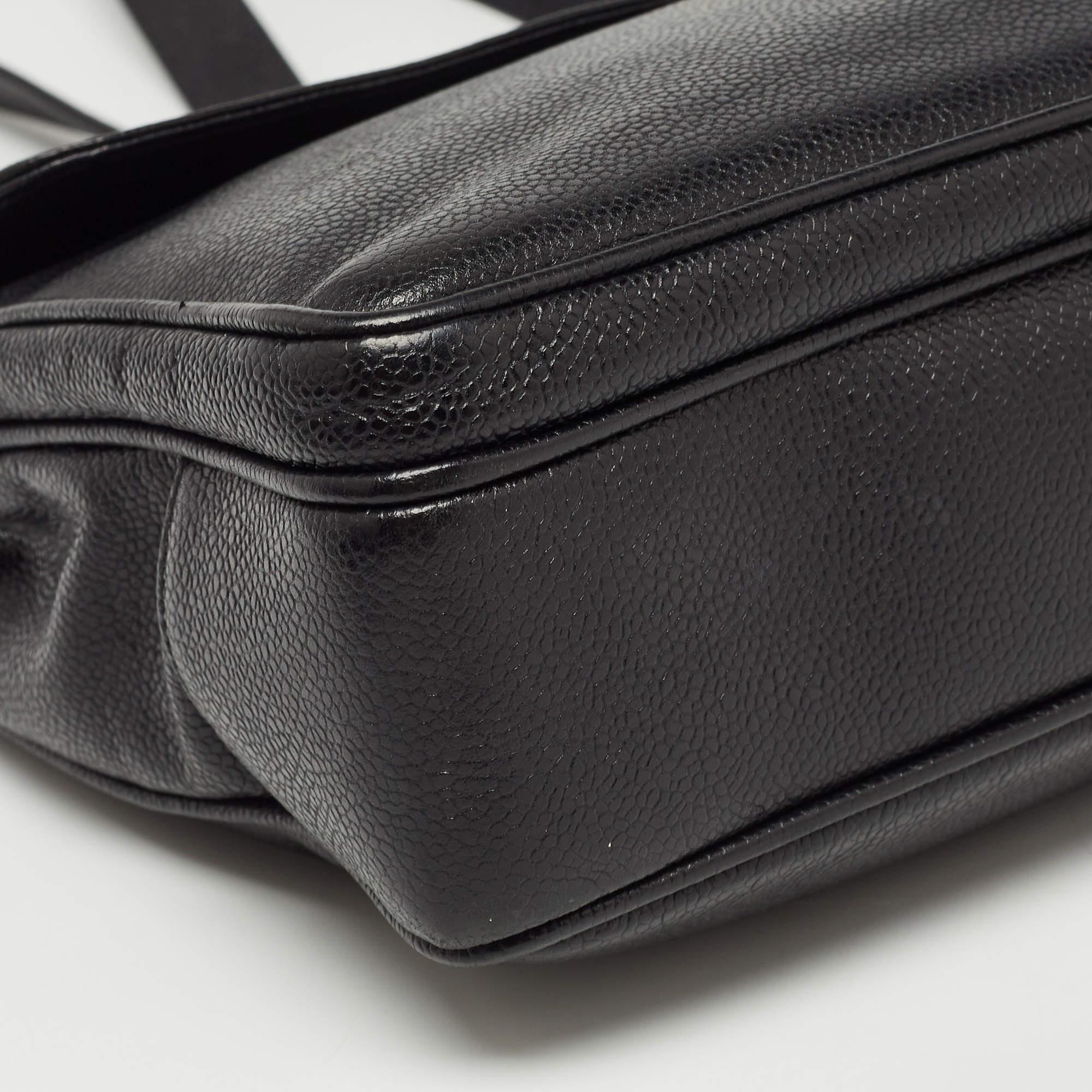 Chanel Black Caviar Leather Classic Pocket Shoulder Bag For Sale 6