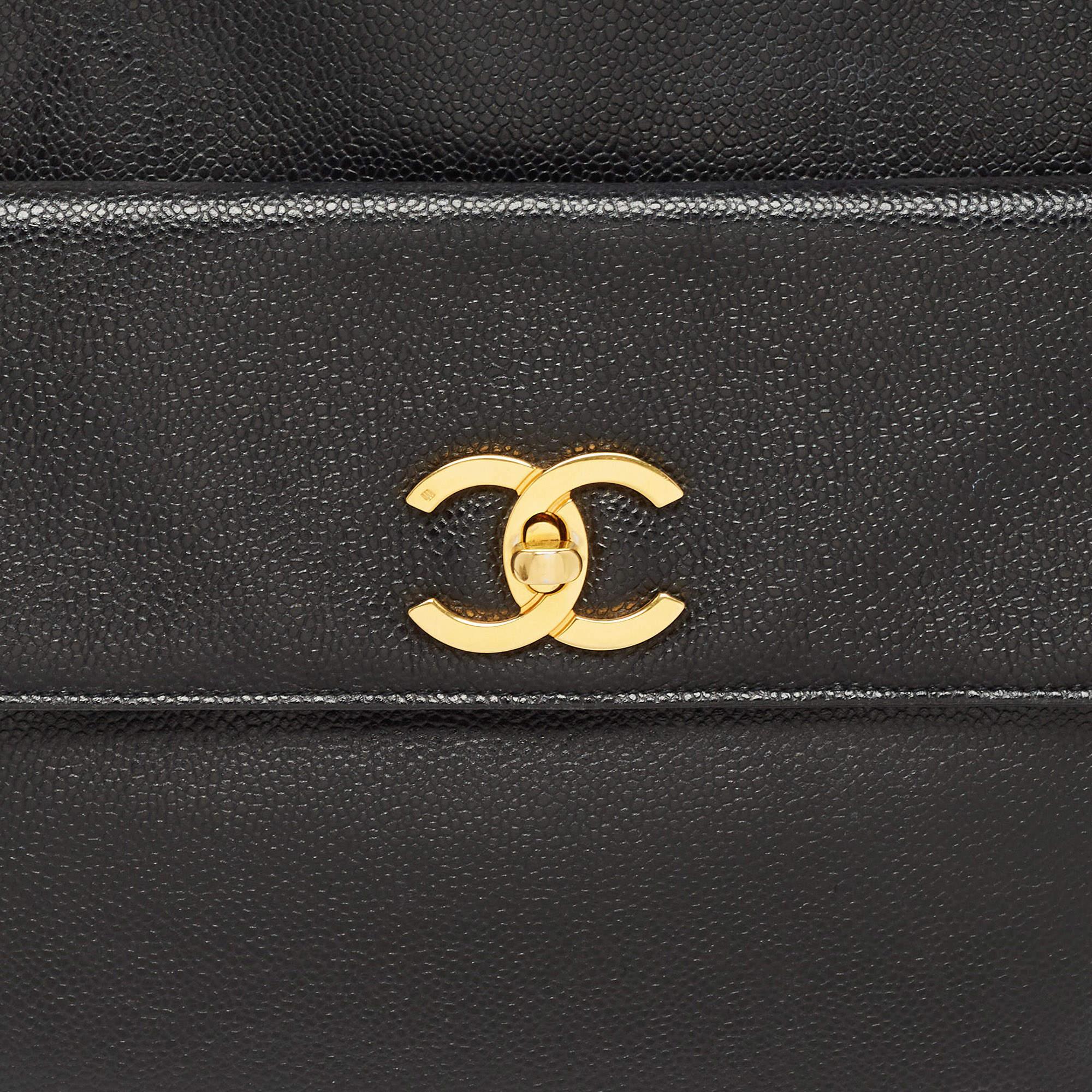 Chanel Black Caviar Leather Classic Pocket Shoulder Bag For Sale 8