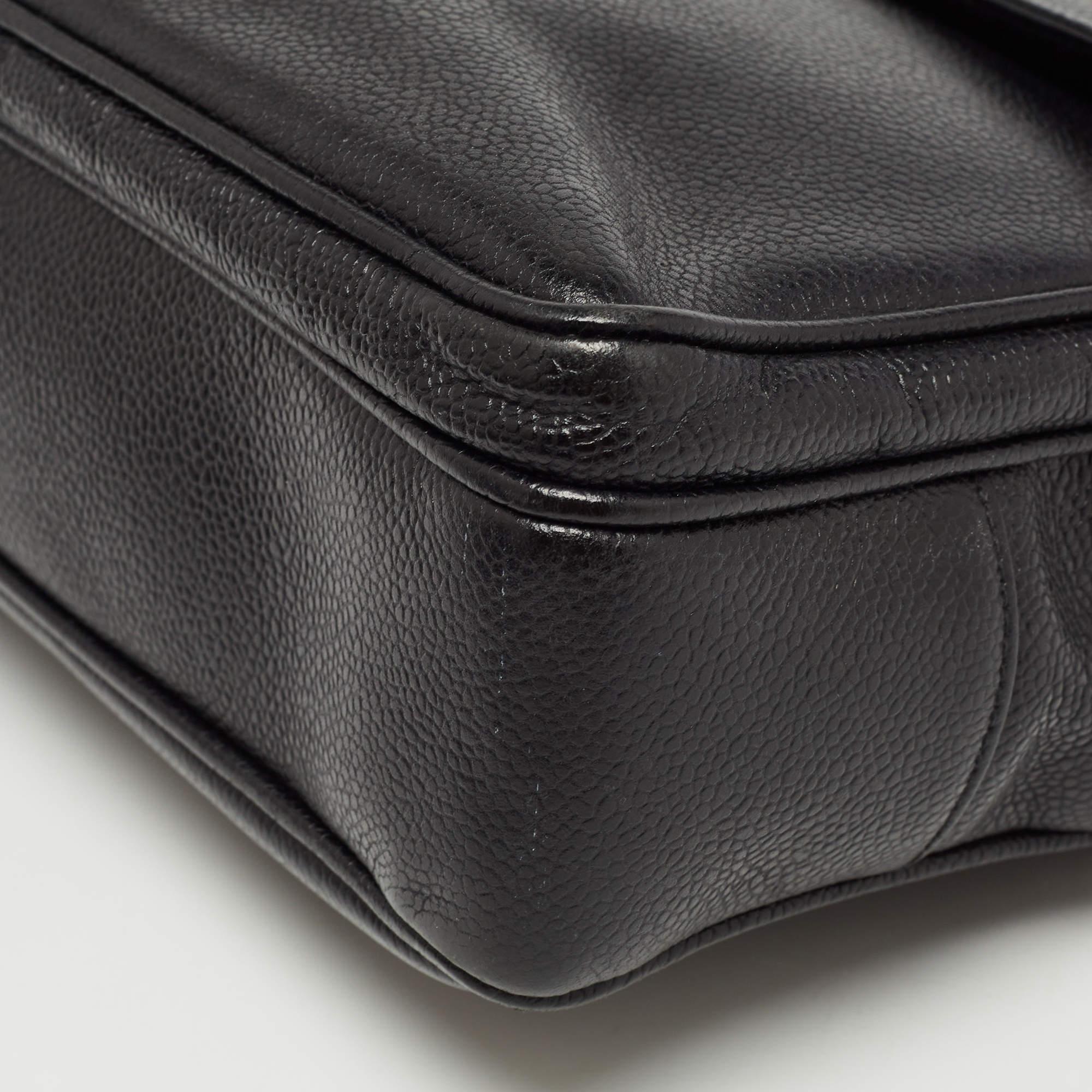 Chanel Black Caviar Leather Classic Pocket Shoulder Bag For Sale 2
