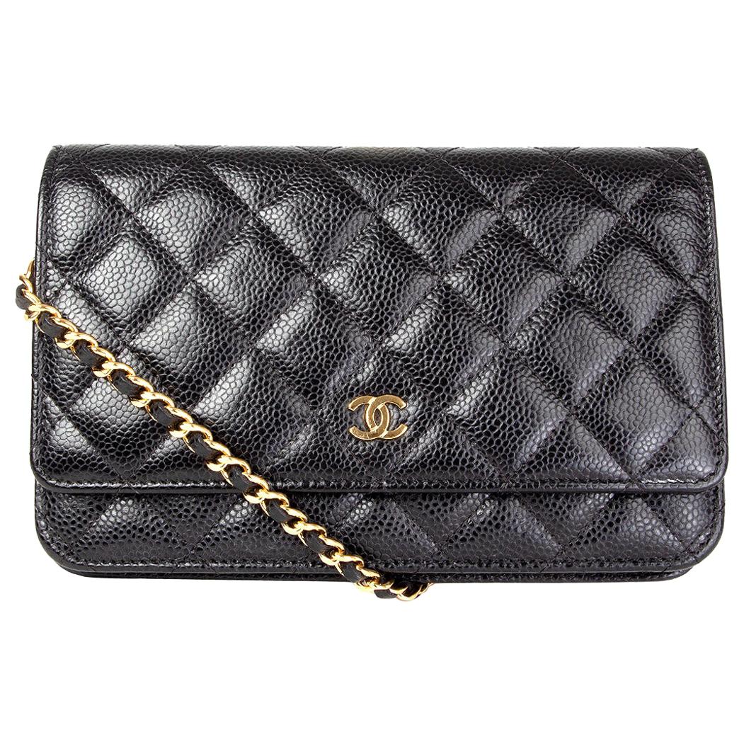 CHANEL black Caviar leather CLASSIC WALLET ON CHAIN Bag WOC