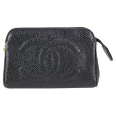 Chanel Black Caviar Leather Cosmetic Pouch Make Up Clutch 104c32