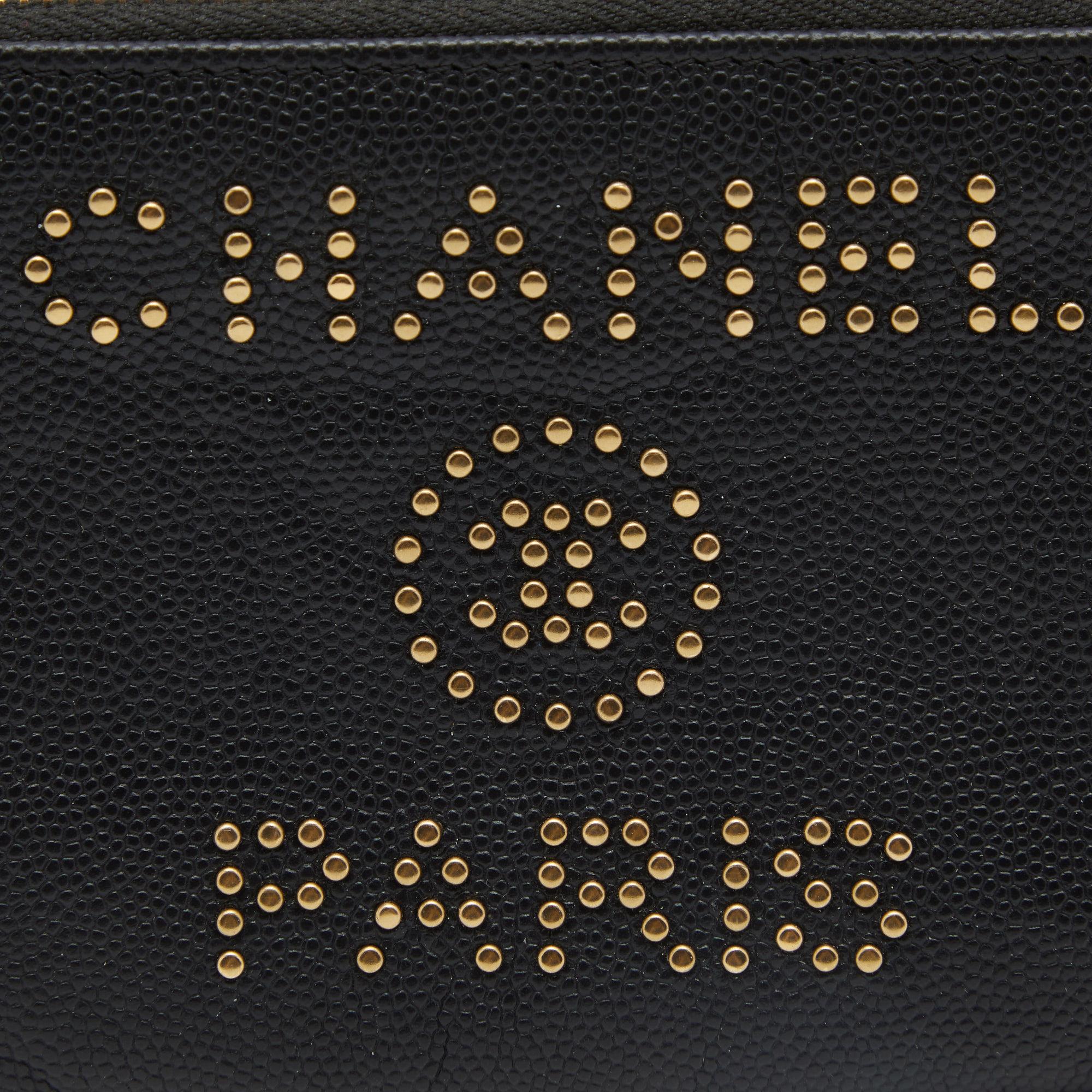 Chanel Black Caviar Leather Deauville Studded Zip Case 5