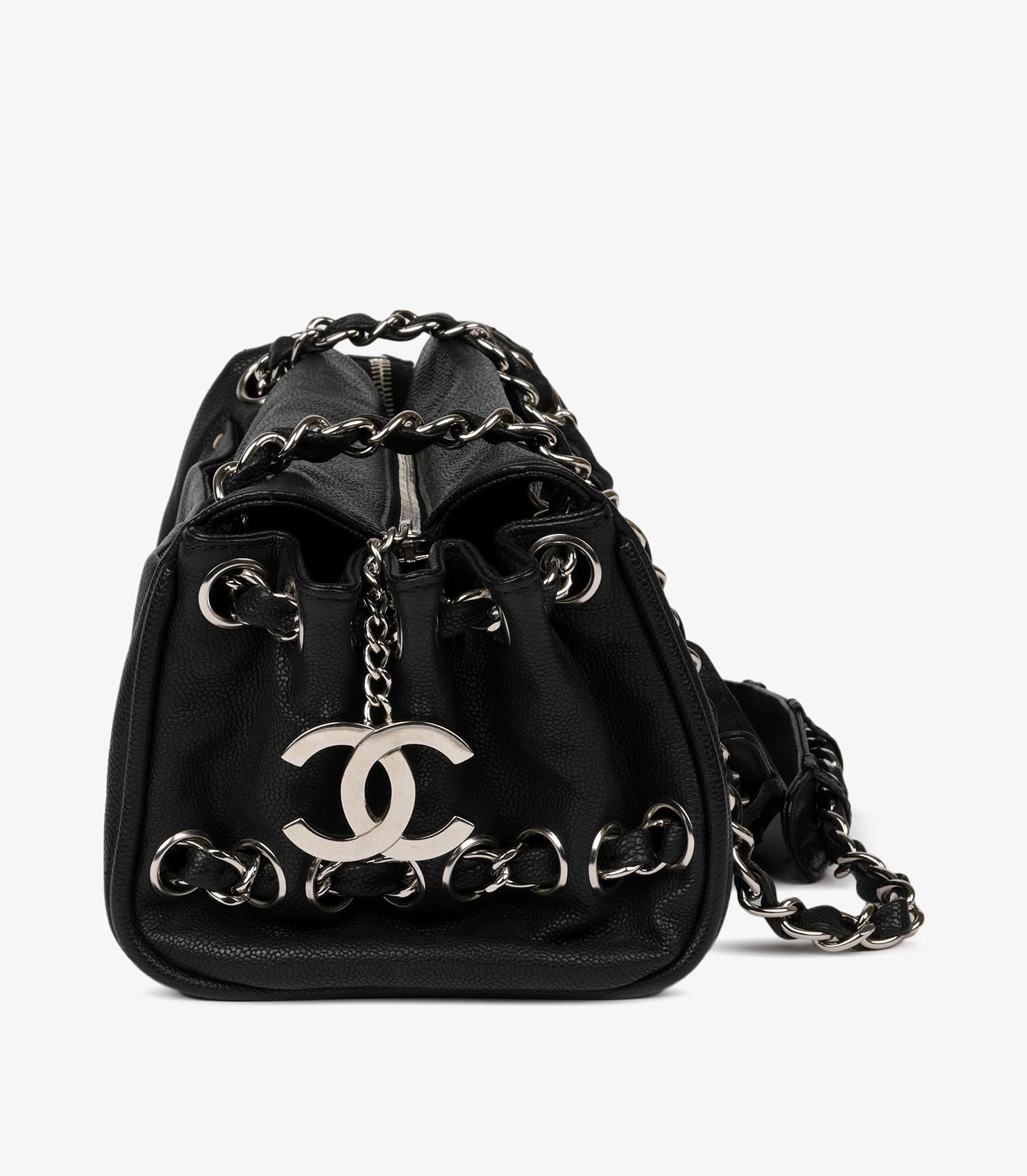 Chanel Bolso Acordeón CC Ligne Diagonal de Piel Caviar Negra 1