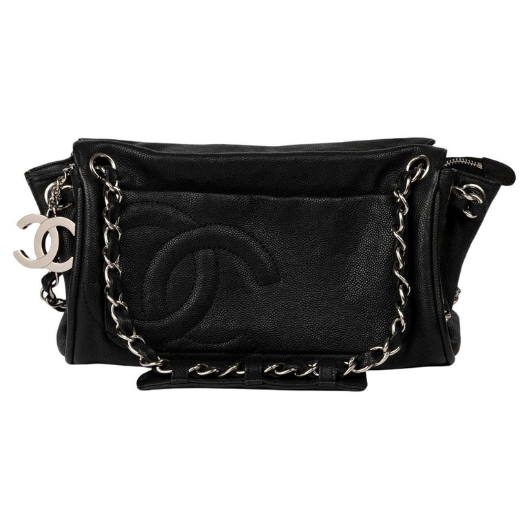 Chanel Black Caviar Leather Diagonal CC Ligne Accordion Bag For