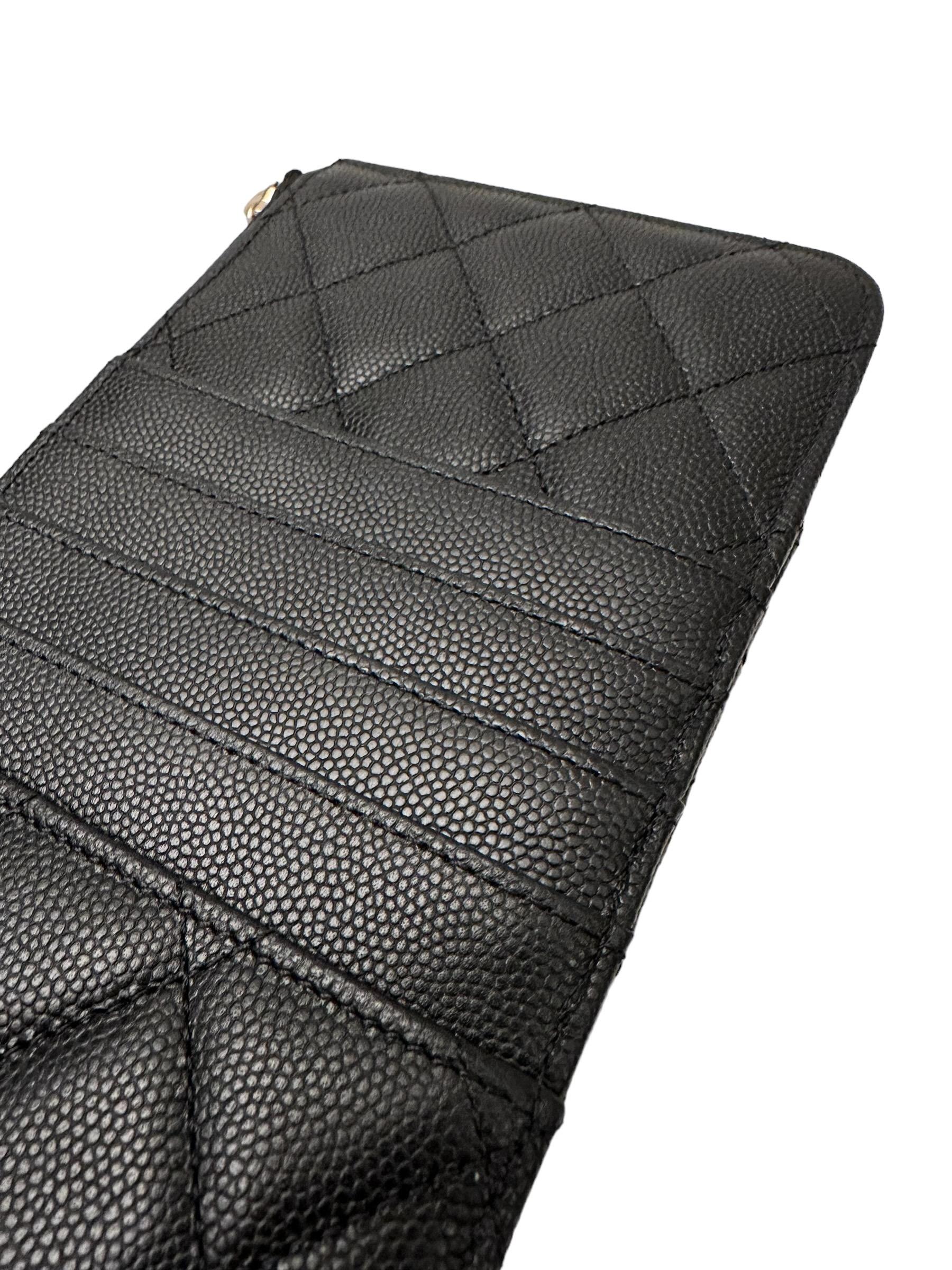 Chanel Black Caviar Leather Diamond Quilted Flat Wallet 1