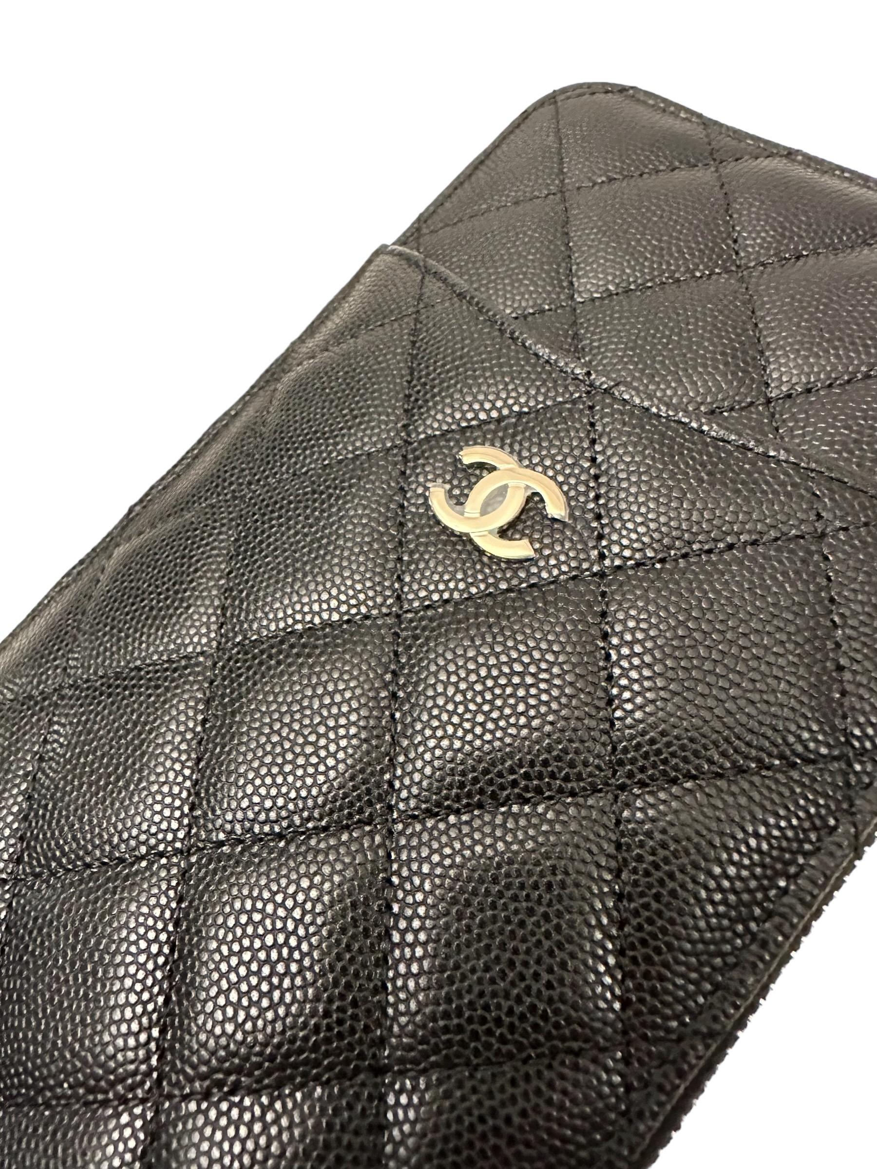 Chanel Black Caviar Leather Diamond Quilted Flat Wallet 2