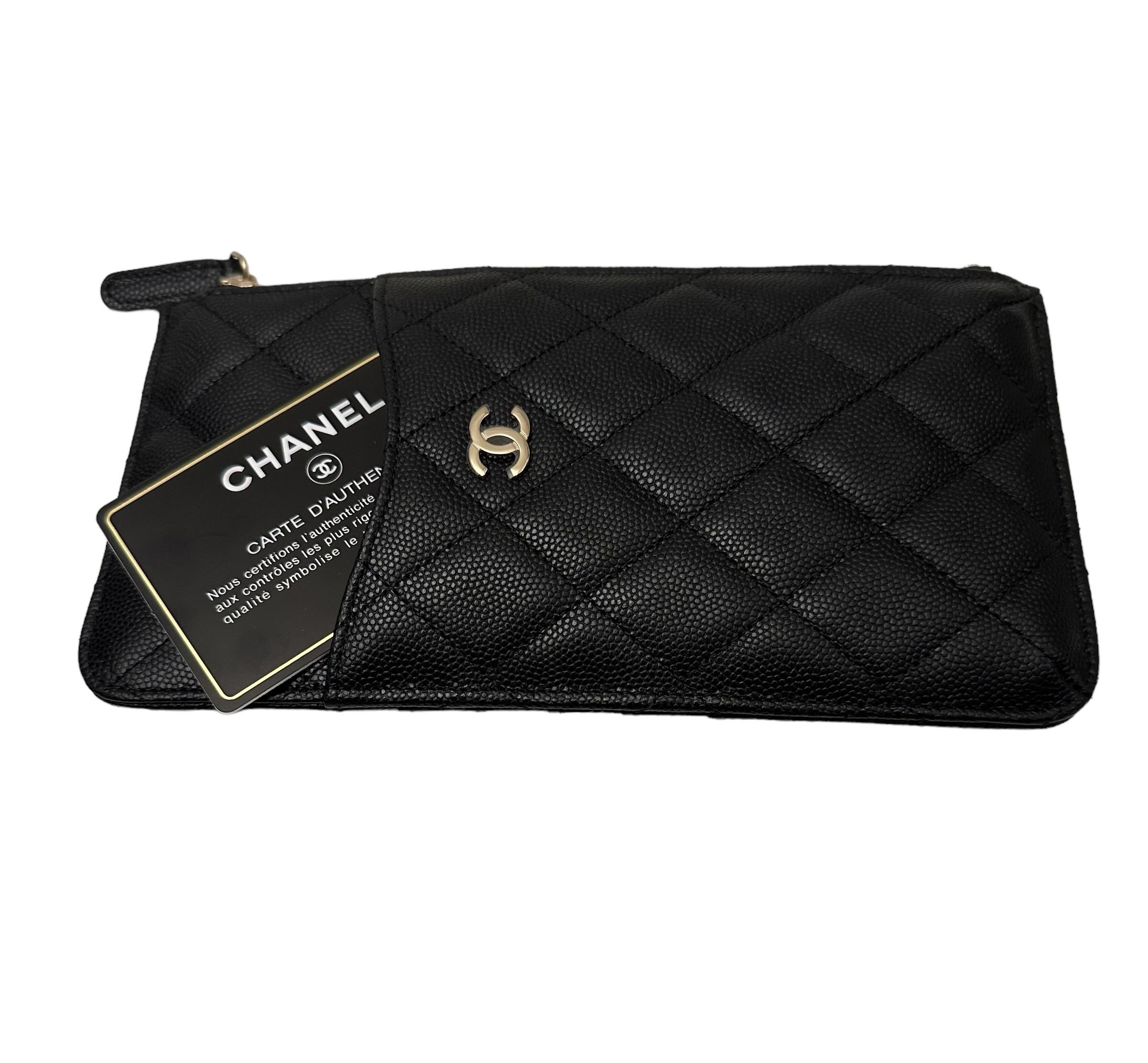 Chanel Black Caviar Leather Diamond Quilted Flat Wallet 3