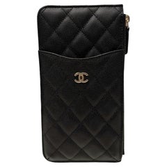Chanel Black Caviar Leather Diamond Quilted Flat Wallet