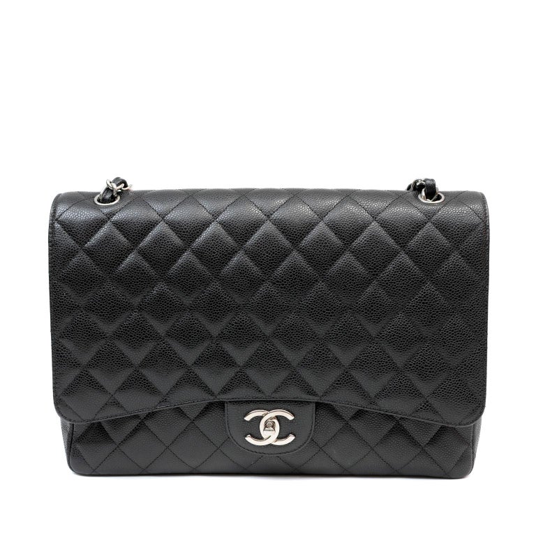 Chanel Black Caviar Leather Double Flap Maxi For Sale at 1stDibs