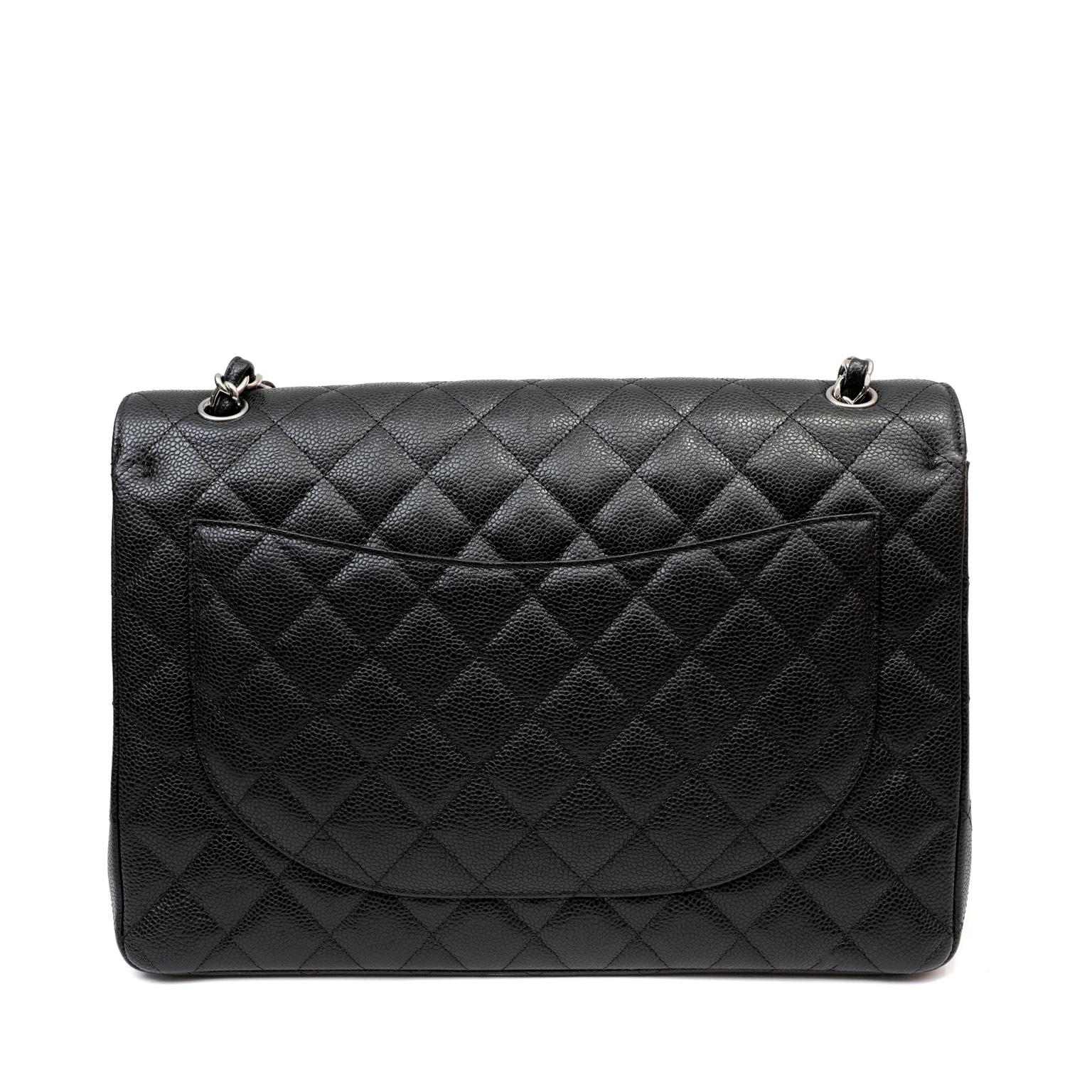 Women's Chanel Black Caviar Leather Double Flap Maxi  For Sale
