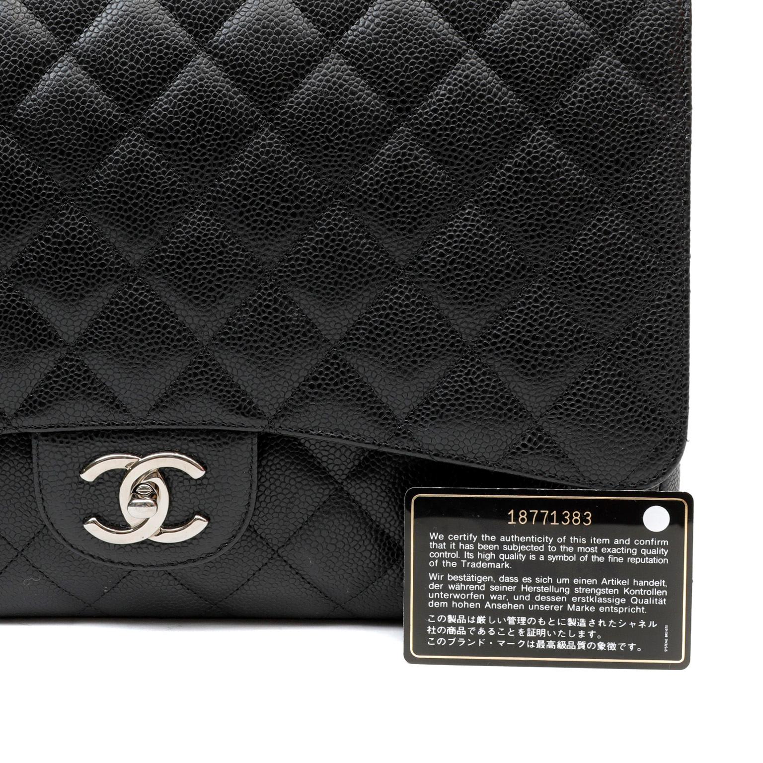 Chanel Black Caviar Leather Double Flap Maxi  For Sale 3
